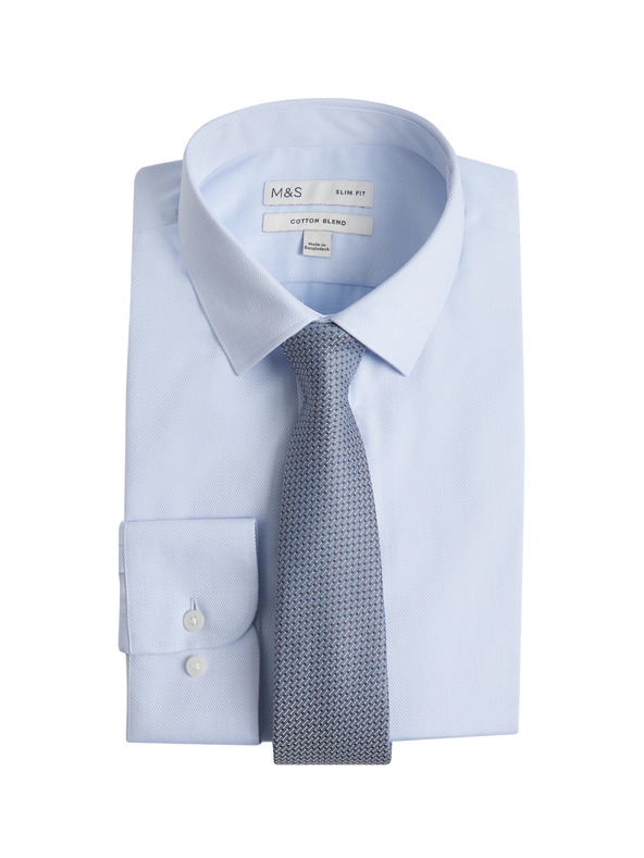 Marks & Spencer Srajca ozkega kroja in kravata, enostavno likanje Marks & Spencer modra