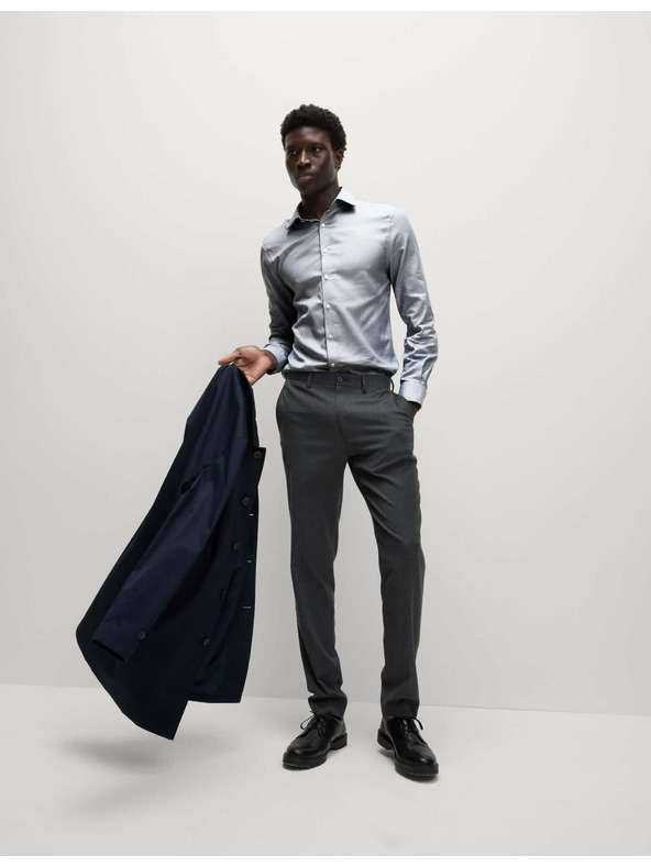 Marks & Spencer Luksuzna srajca ozkega kroja iz čiste bombaže s teksturo Marks & Spencer modra