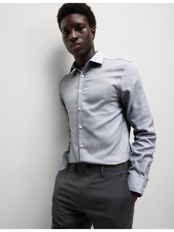 Marks & Spencer Luksuzna srajca ozkega kroja iz čiste bombaže s teksturo Marks & Spencer modra