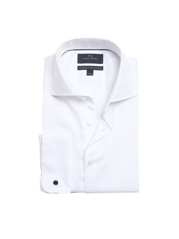 Marks & Spencer Prugasta srajca ozkega kroja iz luksuzne bombaže Marks & Spencer bela