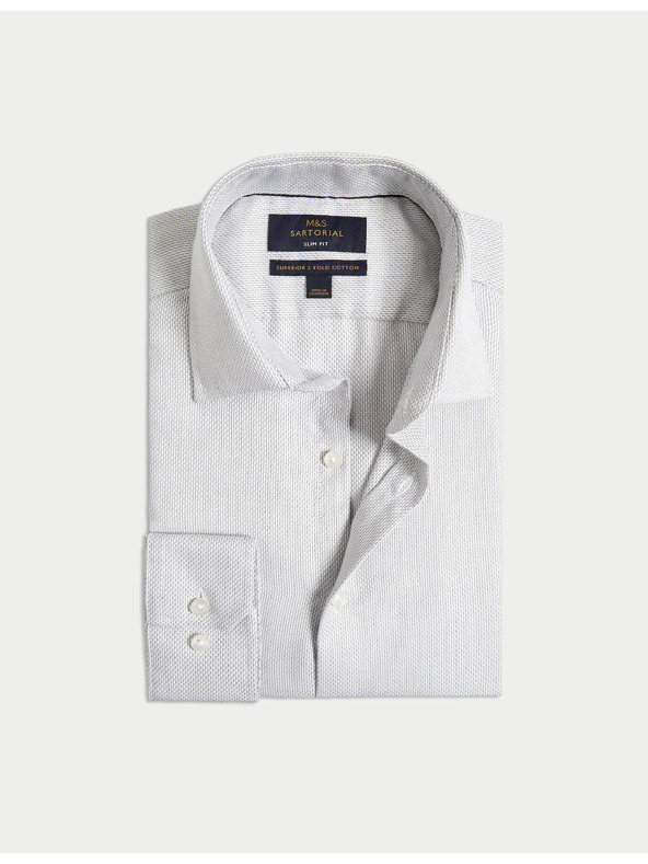 Marks & Spencer Luksuzna srajca ozkega kroja iz čiste bombaže s teksturo Marks & Spencer siva