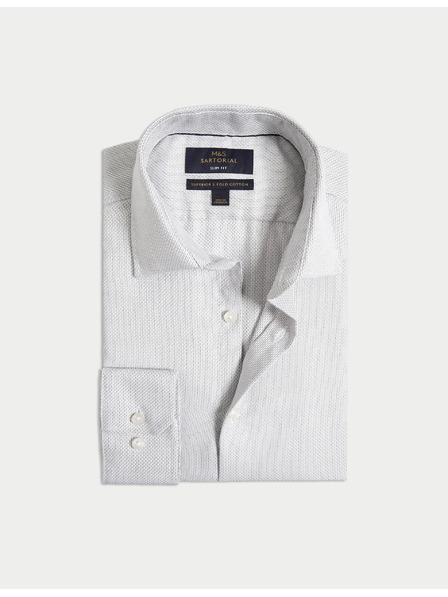 Marks & Spencer Luksuzna srajca ozkega kroja iz čiste bombaže s teksturo Marks & Spencer siva