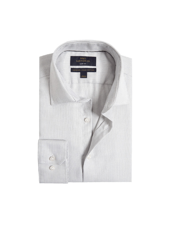 Marks & Spencer Luksuzna srajca ozkega kroja iz čiste bombaže s teksturo Marks & Spencer siva
