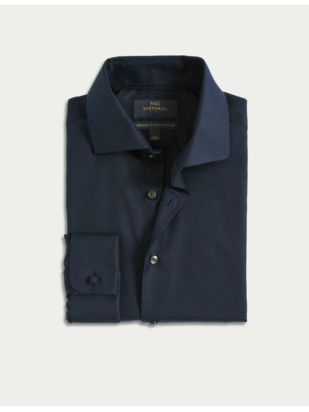 Marks & Spencer Keperjasta srajca ozkega kroja iz luksuzne bombaže z dvojno manšeto Marks & Spencer mornarsko modra