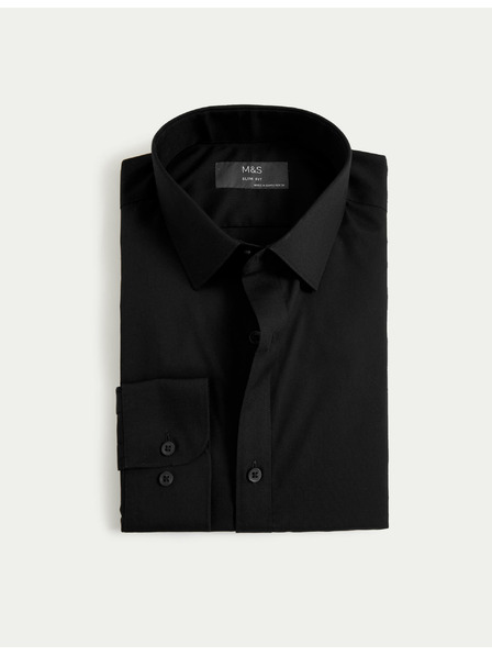 Marks & Spencer Srajca ozkega kroja, enostavno likanje Marks & Spencer črna