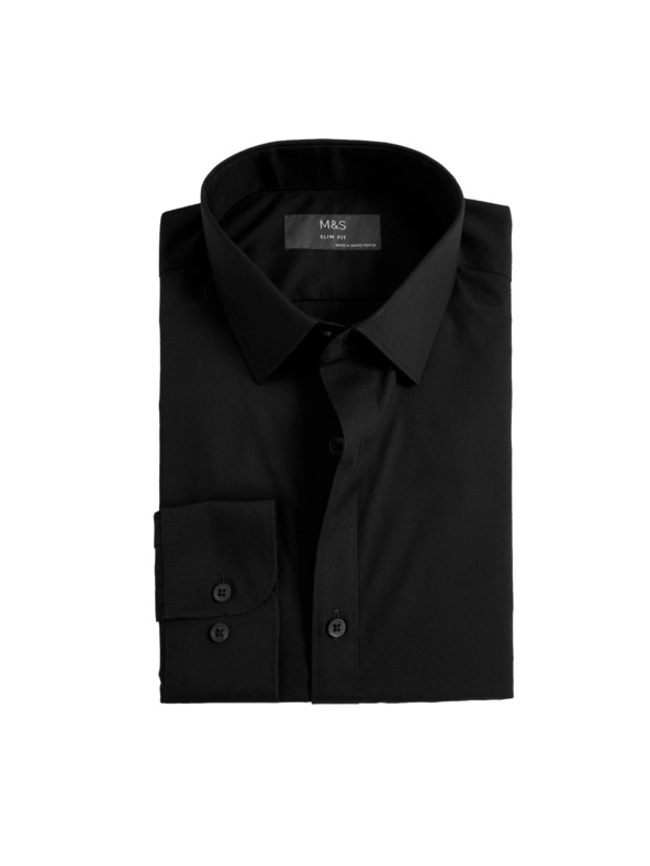Marks & Spencer Srajca ozkega kroja, enostavno likanje Marks & Spencer črna