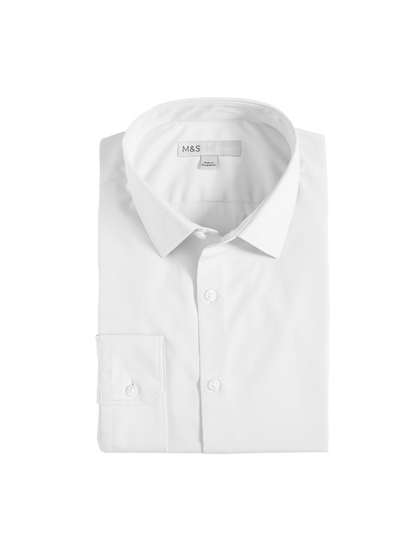 Marks & Spencer Srajca ozkega kroja iz mešanice bombaža z nezmečkljivo obdelavo Marks & Spencer bela