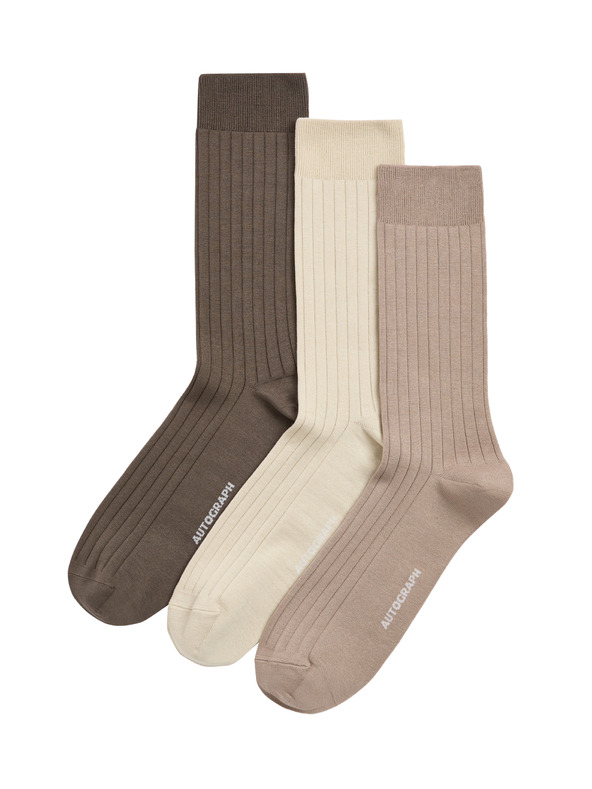 Marks & Spencer 3 pari rebrasto pletenih nogavic z visokim deležem egipčanskega bombaža Marks & Spencer rjava