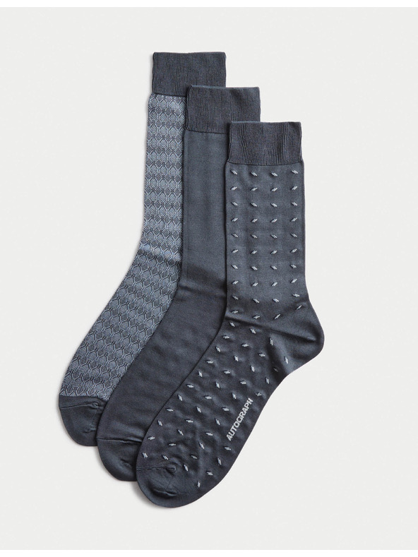 Marks & Spencer 3 kosi nogavic z mercerizirano bombažno prejo in različnimi vzorci Marks & Spencer mornarsko modra