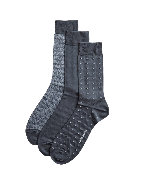 Marks & Spencer 3 kosi nogavic z mercerizirano bombažno prejo in različnimi vzorci Marks & Spencer mornarsko modra