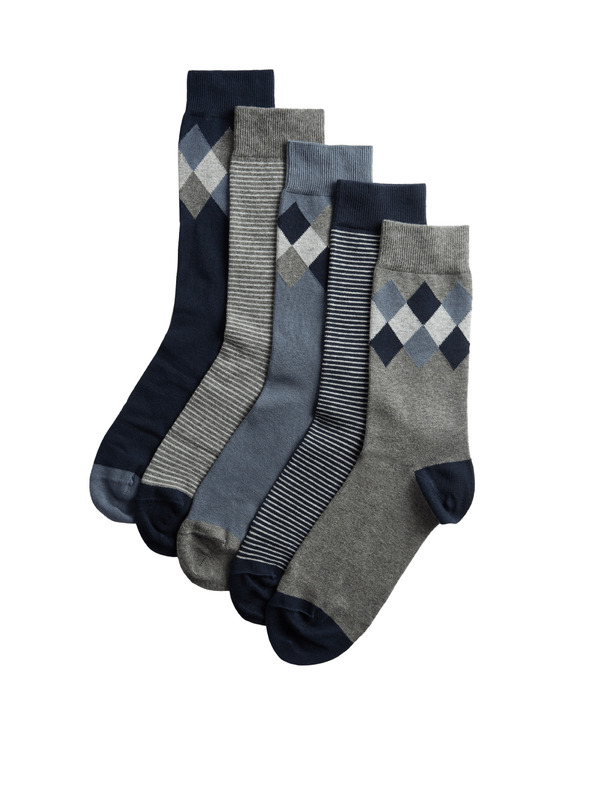 Marks & Spencer 5 parov nogavic Argyle Cool & Fresh™ z visokim deležem bombaža Marks & Spencer modra