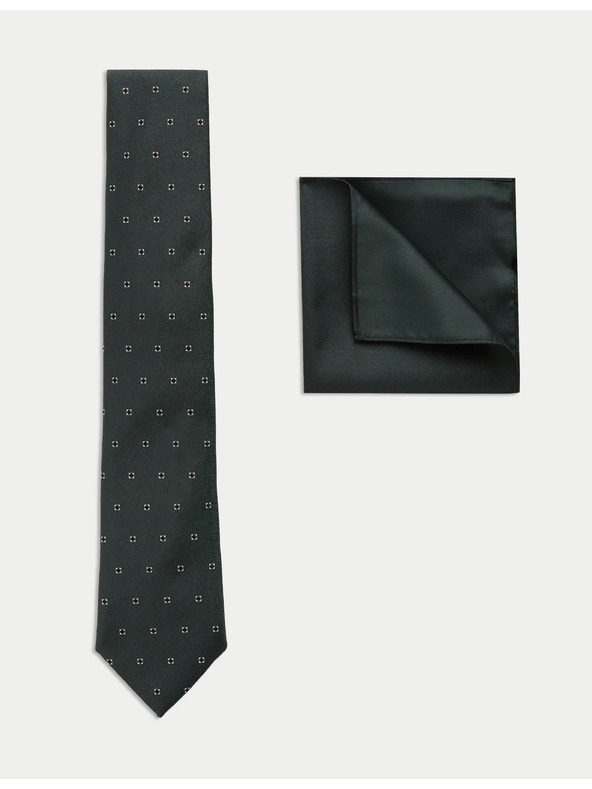 Marks & Spencer Komplet: kravata z geometrijskim vzorcem in žepni robček Marks & Spencer zelena