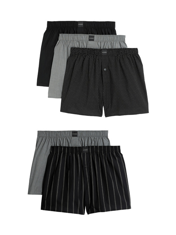 Marks & Spencer Tkane supima® boksarice z visokim deležem bombaža, 5 kosov v paketu Marks & Spencer črna