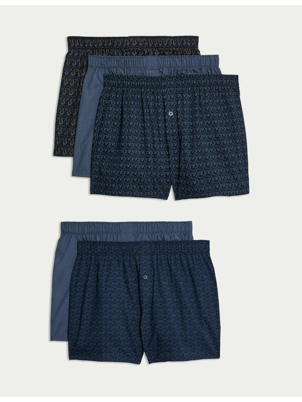 Marks & Spencer 5 kosov tkanih boksaric iz čistega bombaža s potiskom živali Marks & Spencer mornarsko modra