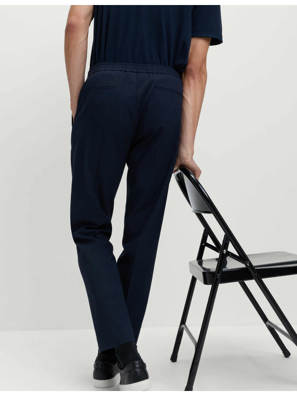 Marks & Spencer Elegantne hlače z elastičnim pasom iz bombažne mešanice Marks & Spencer mornarsko modra