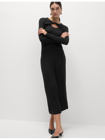 Marks & Spencer Pletene rebraste midi obleke ravnega kroja Marks & Spencer črna