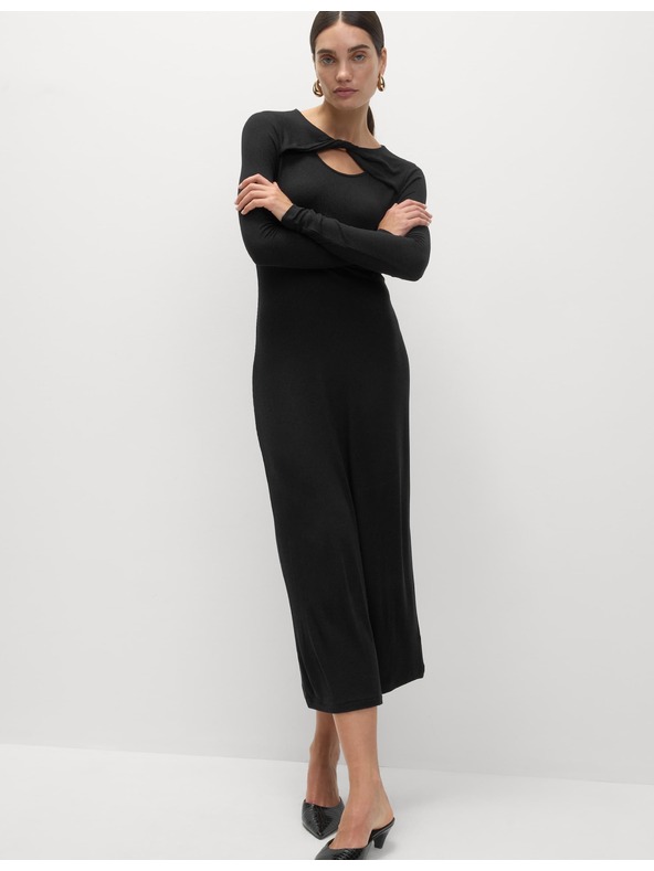 Marks & Spencer Pletene rebraste midi obleke ravnega kroja Marks & Spencer črna