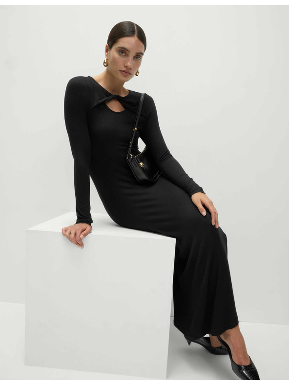 Marks & Spencer Pletene rebraste midi obleke ravnega kroja Marks & Spencer črna