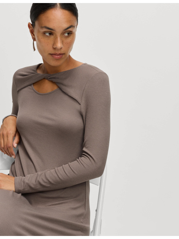 Marks & Spencer Pletene rebraste midi obleke ravnega kroja Marks & Spencer rjava