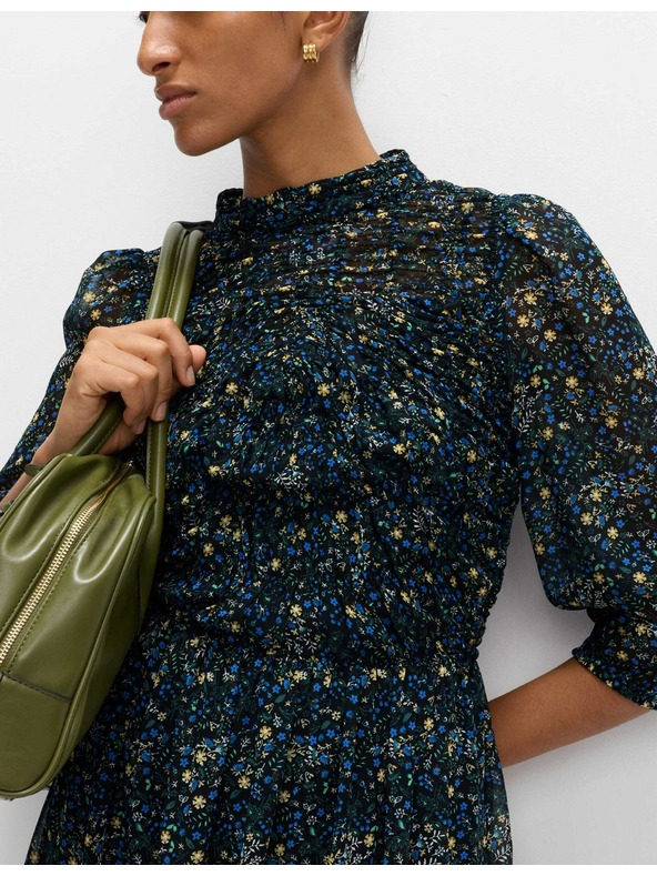 Marks & Spencer Cvetlične nabrane midaxi obleke z izpostavljenim pasom in naborki Marks & Spencer črna