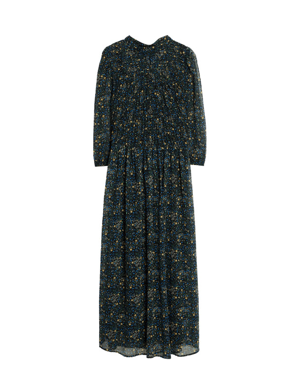 Marks & Spencer Cvetlične nabrane midaxi obleke z izpostavljenim pasom in naborki Marks & Spencer črna