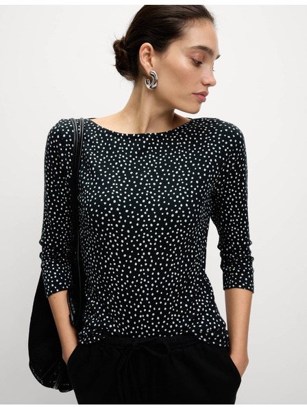 Marks & Spencer Top iz čiste bombaže z čolničastim izrezom in potiskom, oprijet kroj Marks & Spencer črna