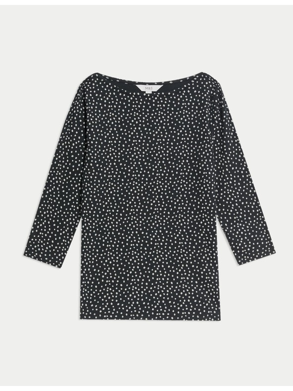 Marks & Spencer Top iz čiste bombaže z čolničastim izrezom in potiskom, oprijet kroj Marks & Spencer črna