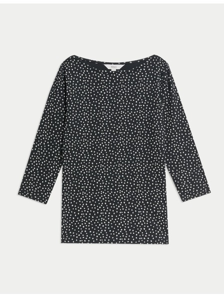 Marks & Spencer Top iz čiste bombaže z čolničastim izrezom in potiskom, oprijet kroj Marks & Spencer črna