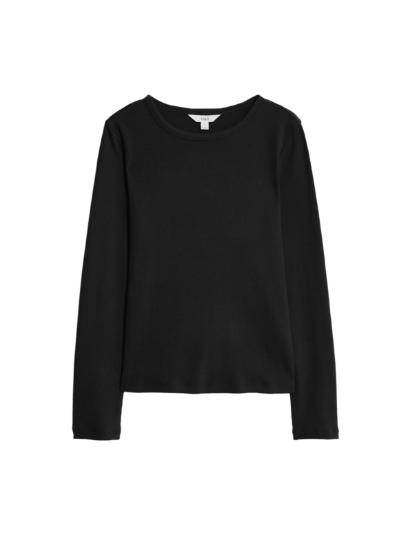 Marks & Spencer Rebrast top z visokim deležem bombaža Marks & Spencer črna