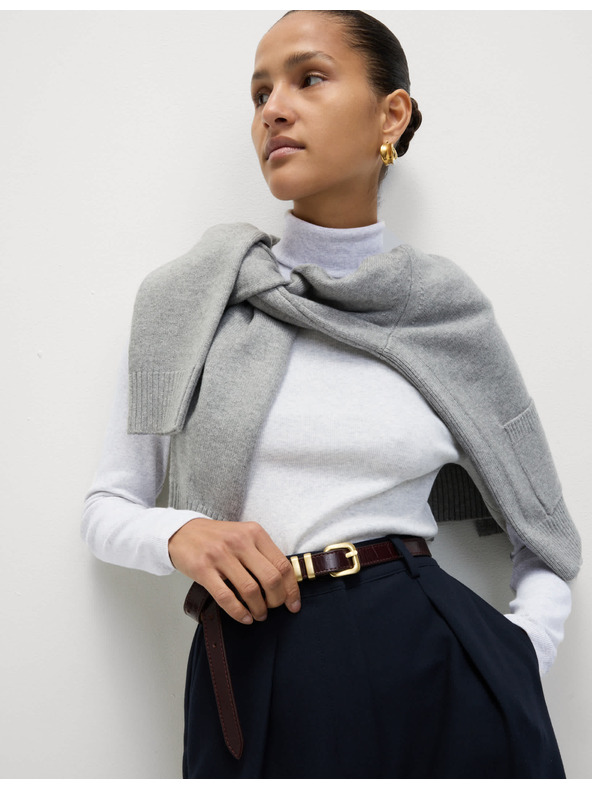 Marks & Spencer Rebrast top z visokim ovratnikom in visokim deležem bombaža Marks & Spencer smetana