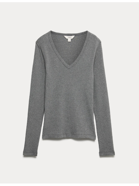 Marks & Spencer Rebrast top z V-izrezom z visokim deležem bombaža Marks & Spencer siva