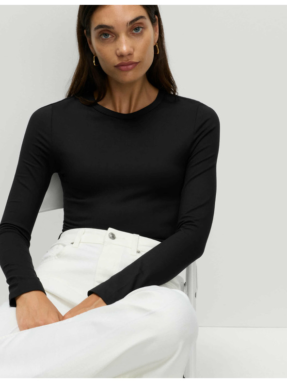 Marks & Spencer Top z dolgimi rokavi tesnega kroja Marks & Spencer črna