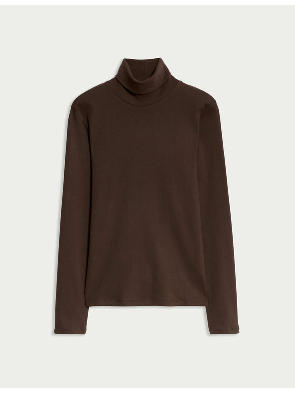 Marks & Spencer Rebrast top z visokim ovratnikom in visokim deležem bombaža Marks & Spencer rjava