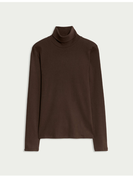 Marks & Spencer Rebrast top z visokim ovratnikom in visokim deležem bombaža Marks & Spencer rjava