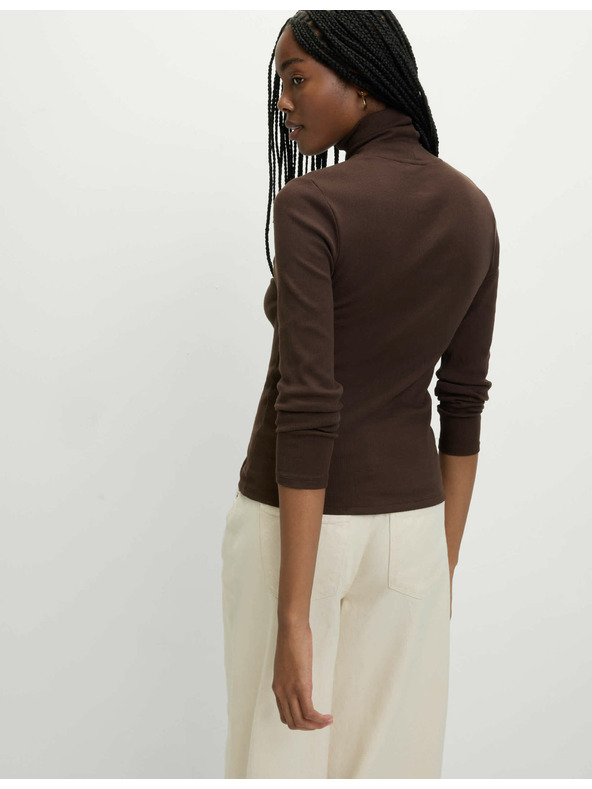 Marks & Spencer Rebrast top z visokim ovratnikom in visokim deležem bombaža Marks & Spencer rjava