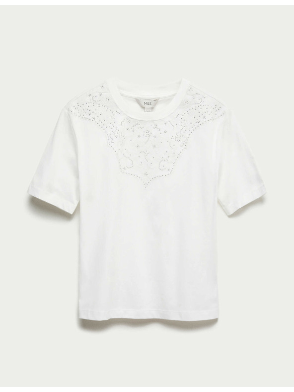 Marks & Spencer Okrašena majica Lucky iz čiste bombaže Marks & Spencer bela