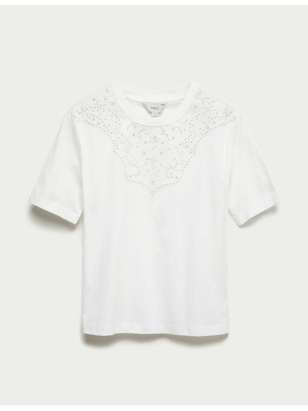 Marks & Spencer Okrašena majica Lucky iz čiste bombaže Marks & Spencer bela