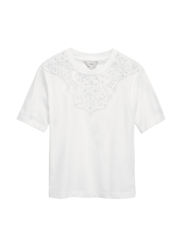 Marks & Spencer Okrašena majica Lucky iz čiste bombaže Marks & Spencer bela