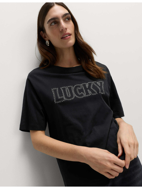 Marks & Spencer Okrašena majica Lucky iz čiste bombaže Marks & Spencer črna