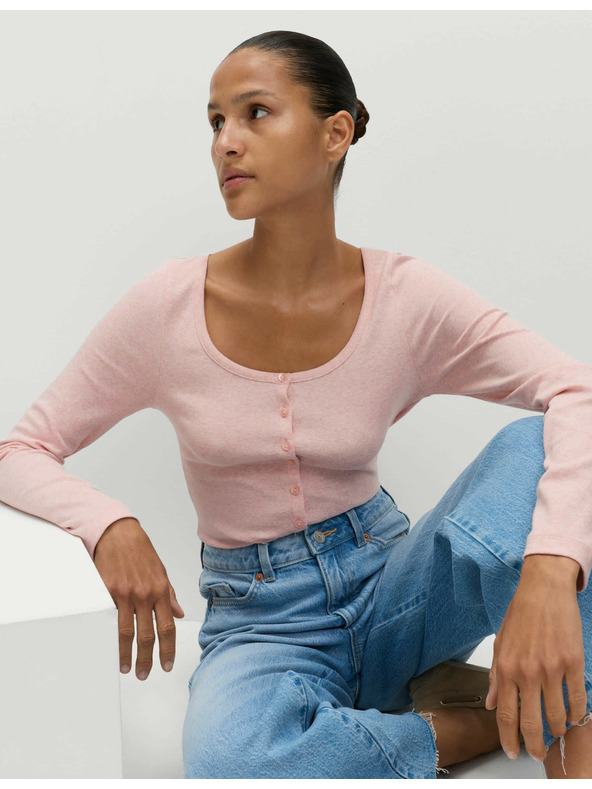 Marks & Spencer Top z ovalno izrezano vratno odprtino, razširitvijo in visokim deležem bombaža Marks & Spencer roza