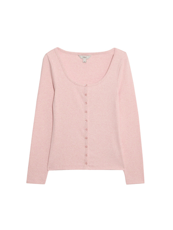 Marks & Spencer Top z ovalno izrezano vratno odprtino, razširitvijo in visokim deležem bombaža Marks & Spencer roza