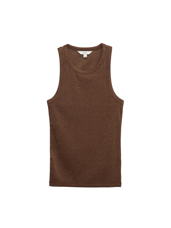 Marks & Spencer Bleščeča top majica z visokim deležem bombaža Marks & Spencer rjava