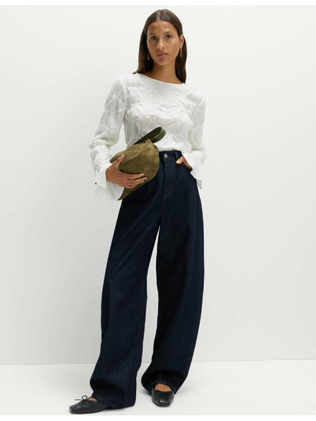 Marks & Spencer Čipkasta teksturirana bluza z okroglim izrezom Marks & Spencer smetanova