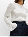 Marks & Spencer Čipkasta teksturirana bluza z okroglim izrezom Marks & Spencer smetanova