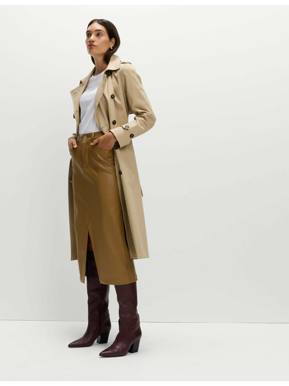 Marks & Spencer Usnjena A-midi krilo z rezom spredaj Marks & Spencer rjava