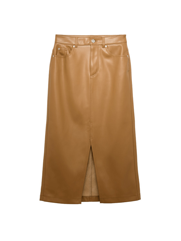 Marks & Spencer Usnjena A-midi krilo z rezom spredaj Marks & Spencer rjava