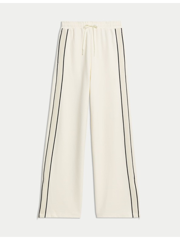 Marks & Spencer Žerzejske hlače s trakom ob strani in širokimi hlačnicami Marks & Spencer smetanova