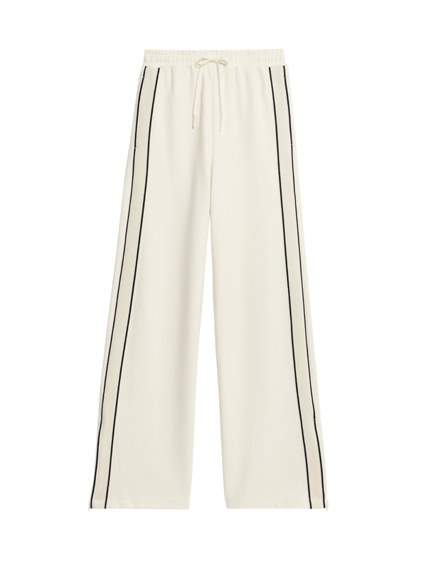 Marks & Spencer Žerzejske hlače s trakom ob strani in širokimi hlačnicami Marks & Spencer smetanova