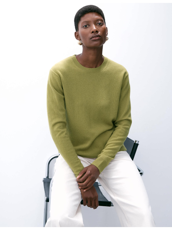 Marks & Spencer Pulover iz čistega kašmirja, s teksturo in okroglim izrezom Marks & Spencer zelena