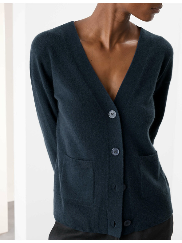 Marks & Spencer Kardigan iz čistega kašmirja z V-izrezom in gumbi spredaj Marks & Spencer mornarsko modra
